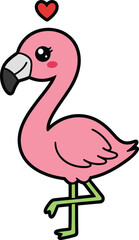 Flamingo Sticker Vector | Cute Kawaii Pink Flamingo with Heart for Valentine Design