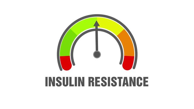 Animated insulin resistance level meter moving from high level to normal level, ideal for concepts related to diabetes management, metabolic health, and blood sugar control
