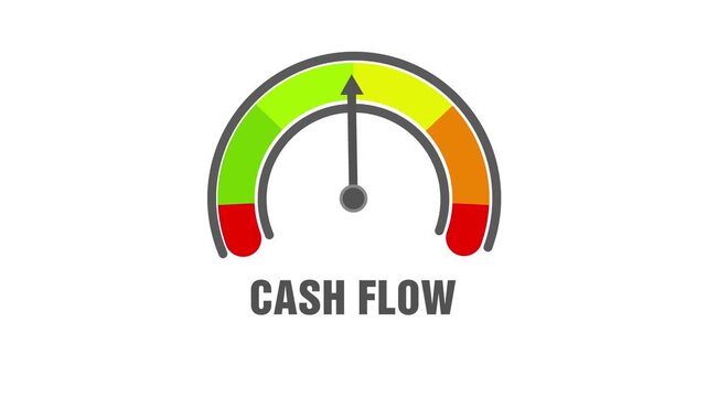 Animated cash flow meter showing movement from high level to low level, ideal for concepts related to financial decline, business loss, budgeting issues, and revenue management.
