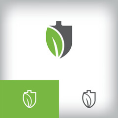 Simple shovel and leaf logo. Ecology and agriculture company template.