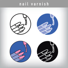 Four different simple finger and nail polish logo designs. Silhouette, colorful and linear personal care set.