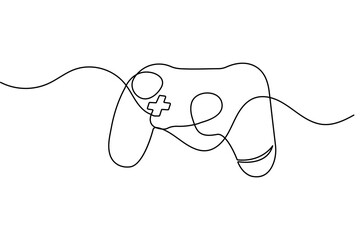 Obraz premium Single line art of a gaming gamepad with minimalist aesthetic isolated on white background vector