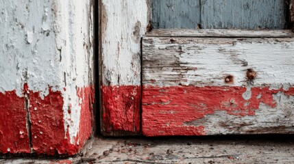Peeling paint on weathered wooden surface