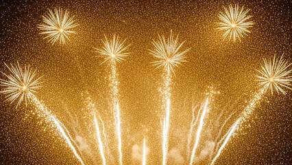 Vibrant Golden Fireworks Exploding in Night Sky with Sparkling Lights and Glowing Trails