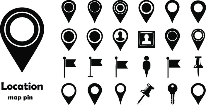 Location map pin icons set. Modern map marker collection. Pinpoint. Location pin icon. Map pin place marker. Map marker pointer icon. GPS location symbol. Flat style vector