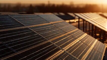 Solar panels at sunset capturing clean energy