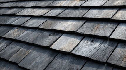 Textured weathered wooden roof shingles background