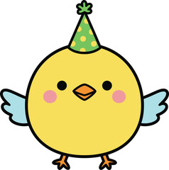 Cute Birthday Chick Vector | Kawaii Baby Bird Party Character Clipart for Sticker Design