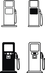 Gas pump icon set with varied silhouettes and nozzle designs for fuel, energy, and transportation themes