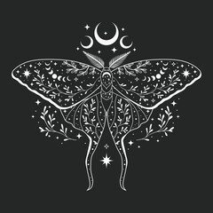 Black and white moth illustration. For cards, invitations, T-shirts and more.