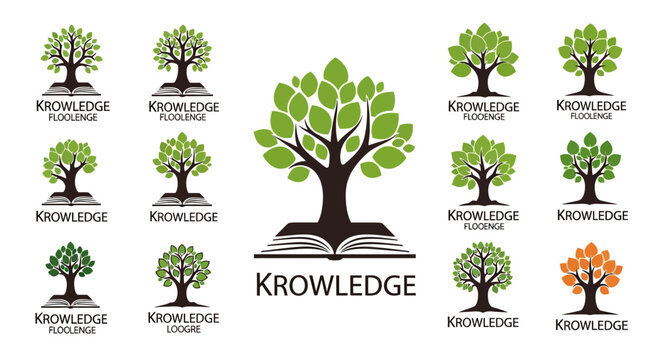 Diverse emblems showcasing the fusion of education and nature through book tree concepts