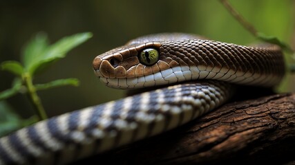 Obraz premium Close-Up of a Snake Among Leaves