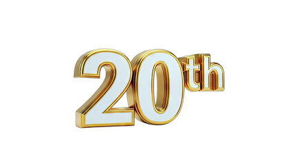 Golden 20th Anniversary Celebration on White Background