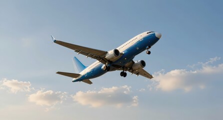 Fototapeta premium Airplane Flying High in Sky Commercial Aircraft Taking Off