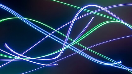 Windows‑style 4K wallpaper Abstract light painting with flowing neon green and blue light trails against a dark background.
