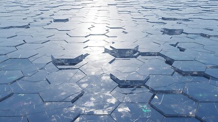 Windows‑style 4K wallpaper Abstract, futuristic background of hexagonal geometric shapes in cool blue, reflecting light.