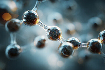 Glassy molecule structure rotating in blurred microscopic environment with shallow depth of field, perfect for science and technology related projects