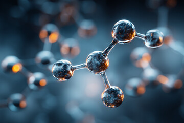 Glassy molecule structure rotating in blurred microscopic environment with shallow depth of field, perfect for science and technology related projects