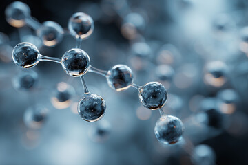 Glassy molecule structure rotating in blurred microscopic environment with shallow depth of field, perfect for science and technology related projects