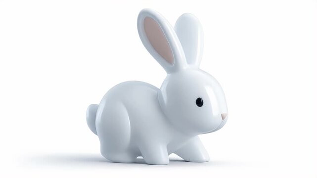 Adorable White Bunny Rabbit Figurine on a White Background.