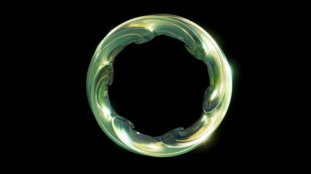 Twist glass metal circle portal on black bg able to loop endless 4k