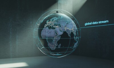 Digital globe, global data stream, dark room