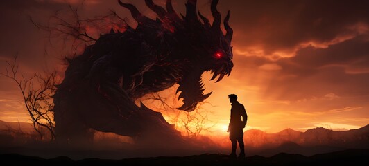 silhouette of ifrit vs demon,generative AI