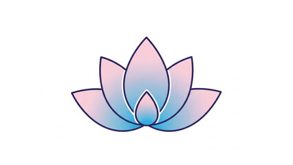 Fototapeta premium Elegant lotus flower vector icon with soft pink and blue gradient petals and dark blue outlines; minimalist floral symbol for wellness, yoga, meditation, and spa branding, clean zen lily illustration.