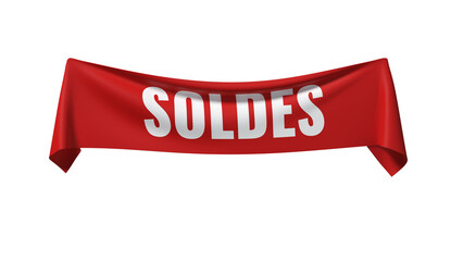 Banni&egrave;re rouge promotionnelle avec texte SOLDES -isol&eacute;e sur fond transparent
