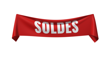 Bannière rouge promotionnelle avec texte SOLDES -isolée sur fond transparent
