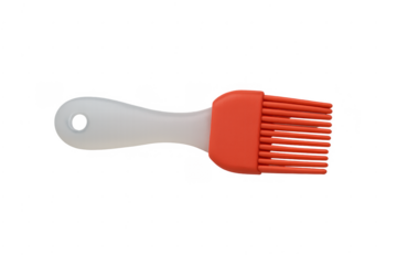 Silicone basting brush with red bristles and white handle