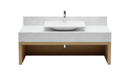 Modern bathroom sink on wooden stand isolated on transparent background