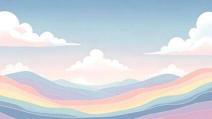 Obraz premium Vibrant Pastel Rainbow Landscape with Soft Blue Sky and Fluffy White Clouds