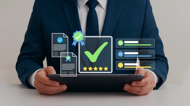 Certification and Quality Assurance Workflow with Digital Checklist, Rating System, Compliance Tracking and Audit Management Concept