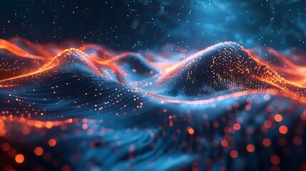 Digital energy particles rising upward in controlled flow