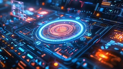 Futuristic dashboard interface floating in blue light