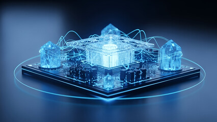 3D illustration of a transparent glass Christmas tree decoration reflecting light like liquid ice in a blue energy drink bottle design