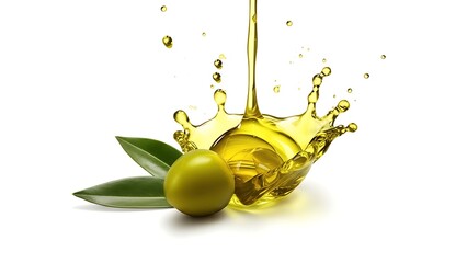 olive oil and olives on white background. Health vegan food conception. Generative AI illustration