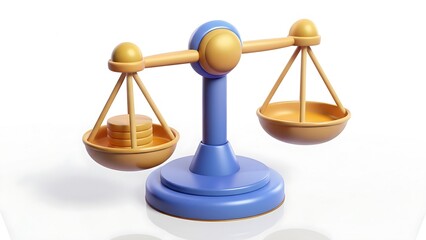 isolated fair business scale of justice 3d icon in cartoon plastic style minimal isolated on transparent white background, clipping path 