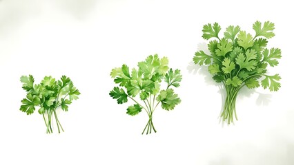 fresh parsley cilantro coriander watercolor ai generated isolated on white