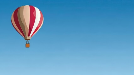 Naklejka premium A solitary hot air balloon with red and white stripes floats serenely in a vast, clear blue sky.