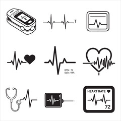 ECG heart monitoring line art medical vector