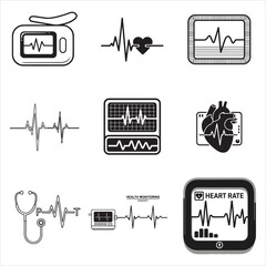 Clinical heartbeat monitor line art black vector icon