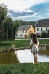 Rural Village River Scene in Europe