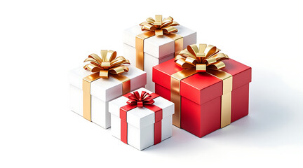 Obraz premium White and red gift box with gold ribbon festive present arrangement evoking holiday joy and celebration