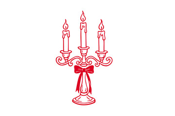Romantic Candelabra with Burning Candles Hand Drawn Icon Design