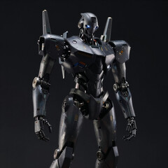 Fototapeta premium Dark background silhouette of glowing-eyed robot