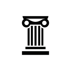Black classical column icon on white background, antique architecture symbol, Greek Roman pillar graphic design element