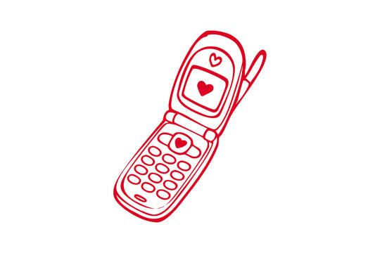 Retro Y2K Flip Phone with Heart Screen Valentine Doodle Design