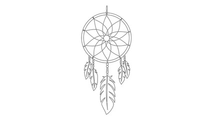 Obraz premium Dreamcatcher with feathers and web design on white background
